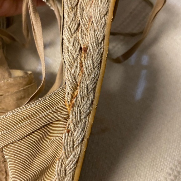 STUART WEITZMAN Beige leather Fabric Ankle Tie Espadrille Sandals SZ 6.5 - Picture 8 of 13